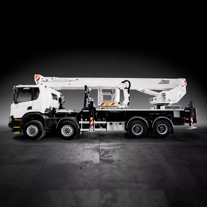 Bronto S46 truck mounted platform for hire from Media Lifting Solutions Ltd